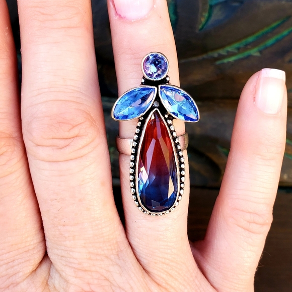 New Bi-Color Tourmaline Multi Gemstone 925 Silver Ring. - Picture 5 of 14